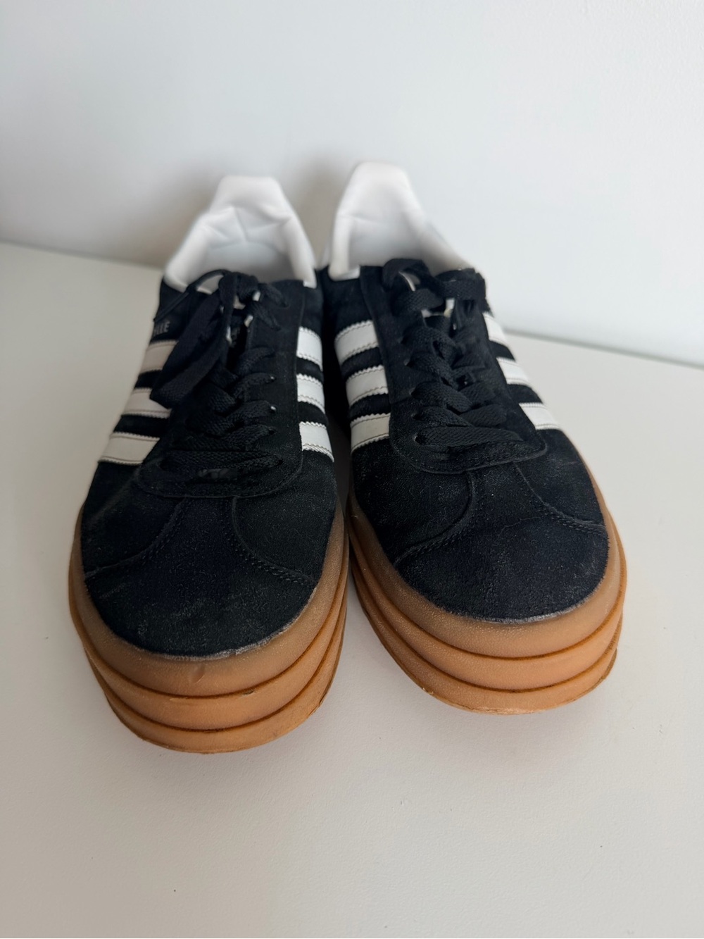 Adidas Gazelle Black Suede Platform Sneakers with Gum Sole